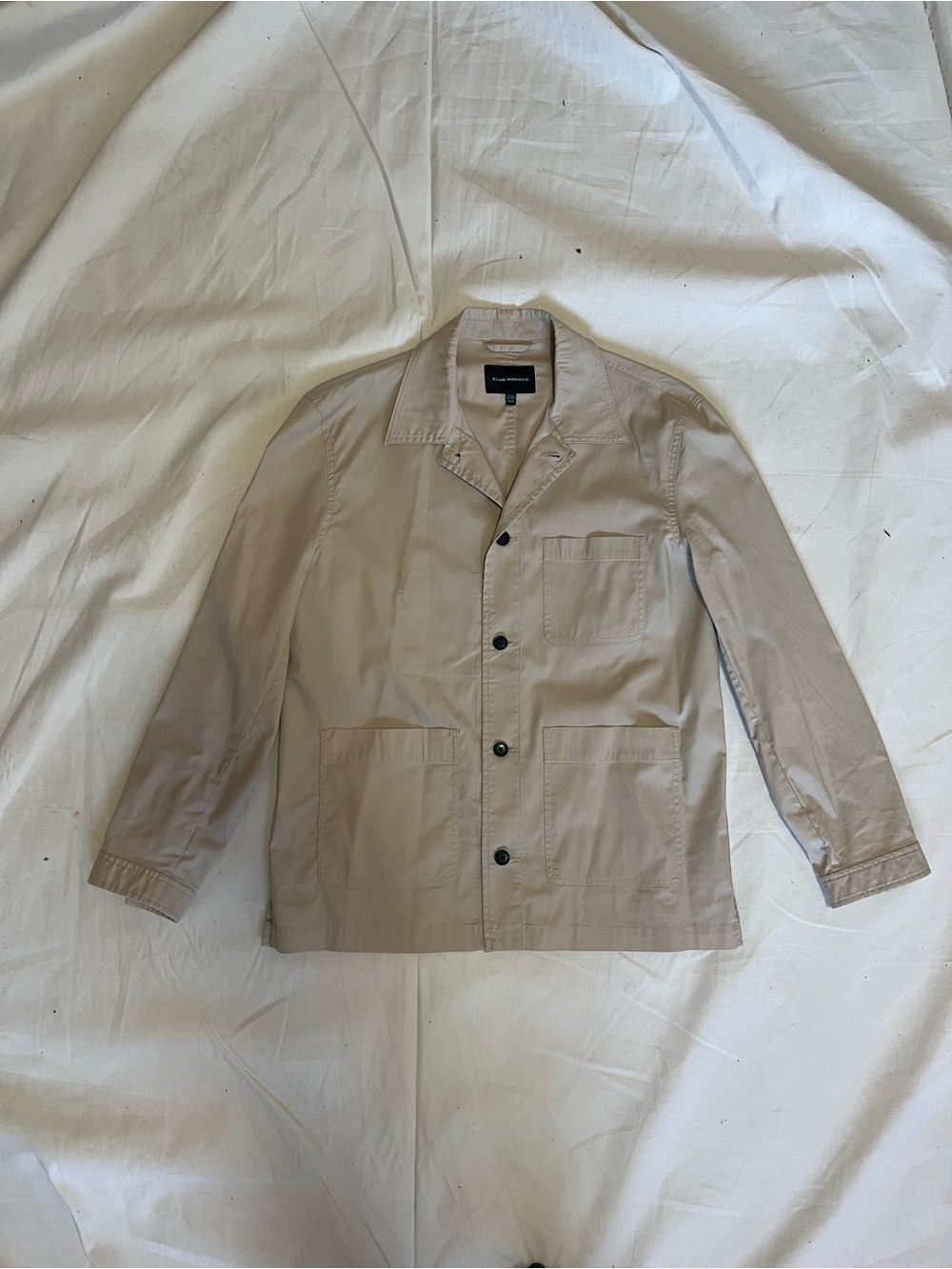 Club Monaco Men's Light Beige Button-Front Shirt Jacket. Size Medium